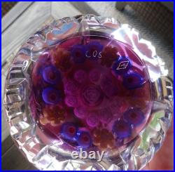 Signed Pairpoint Glass Clichy Lutz Rose Style Millefiori Faceted Paperweight COS