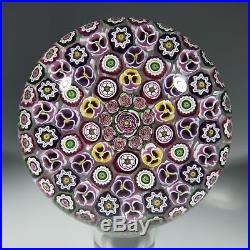 Signed Parabelle Art Glass Paperweight Concentric Millefiori Roses & Pansies