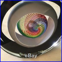 Signed Paul Harrie Rainbow Saturn Series Art Glass Paperweight Sculpture USA