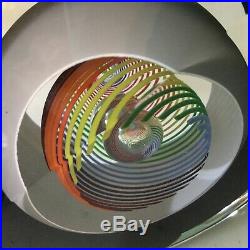 Signed Paul Harrie Rainbow Saturn Series Art Glass Paperweight Sculpture USA