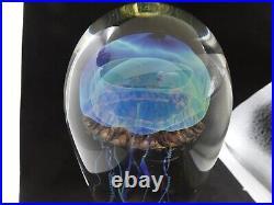 Signed Richard Satava Art Glass Moon Jellyfish 6.60 Fumed Sculpture Paperweight
