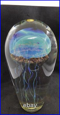 Signed Richard Satava Art Glass Moon Jellyfish 6.60 Fumed Sculpture Paperweight