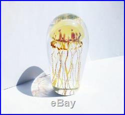 Signed Rick Satava Pacific Coast Jellyfish Art Glass Paperweight Sculpture 5