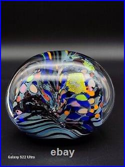 Signed Rollin Karg Multi Sided/colored Dichroic Hand Blown Art Glass Paperweight