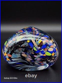 Signed Rollin Karg Multi Sided/colored Dichroic Hand Blown Art Glass Paperweight