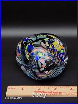 Signed Rollin Karg Multi Sided/colored Dichroic Hand Blown Art Glass Paperweight