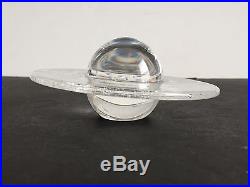 Signed STEUBEN Glass Planet SATURN Paperweight Magnifier Sculpture w Bag