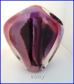 Signed Sally Rogers Studio Art Glass 6 Pink Fossil Sculpture Paperweight 1989