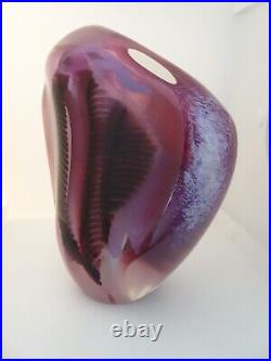 Signed Sally Rogers Studio Art Glass 6 Pink Fossil Sculpture Paperweight 1989