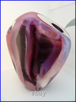 Signed Sally Rogers Studio Art Glass 6 Pink Fossil Sculpture Paperweight 1989