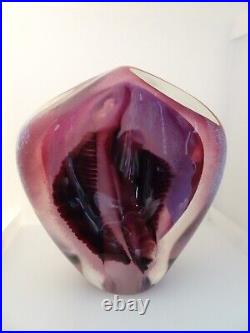 Signed Sally Rogers Studio Art Glass 6 Pink Fossil Sculpture Paperweight 1989