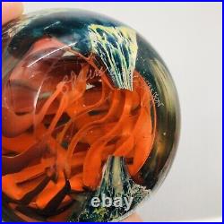 Signed Shawn Messenger Studio Art Glass Aquatic Red Swirl Paperweight 1982