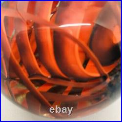 Signed Shawn Messenger Studio Art Glass Aquatic Red Swirl Paperweight 1982