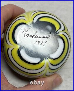 Signed Vandemark Iridescent Swirl Paperweight Vintage 1977