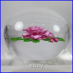 Signed Victor Trabucco Magnum Paperweight 1986 Pink Rose 3.25