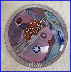 Signed Wes Hunting Art Glass Paperweight Magnum 4.5 Disk Form Millefiori Style