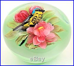 Spectacular MAGNUM Rick AYOTTE Magnolia WARBLER BIRD Art Glass PAPERWEIGHT