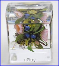 Spectacular PAUL STANKARD Honey Bee MASK Botanical ART Glass PAPERWEIGHT Cube