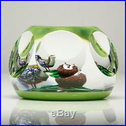 St Louis French Studio Art Glass Ltd Ed Lampwork Bird & Nest Faceted Paperweight