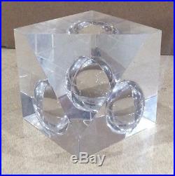 Steuben Art Glass Floating Spheres Cube Paperweight Sculpture Figurine