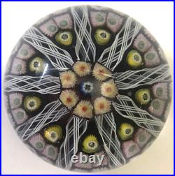 Strathearn Art Glass Millefiori 8 Radial Spoke Paperweight Scotland 2.5in