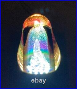 Stuart Abelman'89 Pyramid Obelisk Art Glass Rainbow Dichroic Paperweight Signed