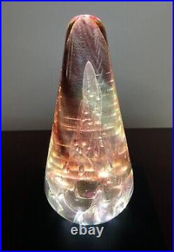 Stuart Abelman'89 Pyramid Obelisk Art Glass Rainbow Dichroic Paperweight Signed
