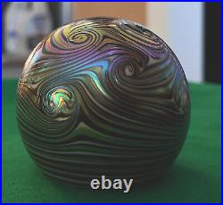 Stuart Abelman Art Glass Paperweight Gold White Purple Green Swirl 1997