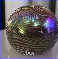 Stuart Abelman Art Glass Paperweight Gold White Purple Green Swirl 1997