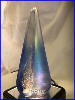 Stuart Abelman Art Glass Pyramid Iridescent Peacock Rainbow Cone Paperweight 91