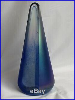 Stuart Abelman Art Glass Pyramid Iridescent Peacock Rainbow Cone Paperweight 91