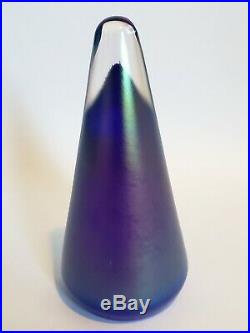 Stuart Abelman Geode Iridescent Art Glass Paperweight Pyramid Cobalt Blue Signed