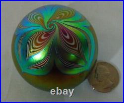 Stuart Abelman Iridescent Art Glass Pulled Feather Paperweight 1995 Favrile