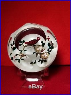 Stunning Bob Banford Multifaceted Cardinal Nest&eggs Art Glass Paperweight Bird