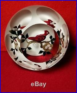 Stunning Bob Banford Multifaceted Cardinal Nest&eggs Art Glass Paperweight Bird