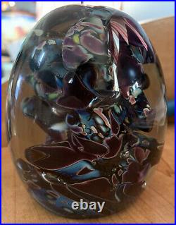 Stunning David Van Noppen Signed Studio Art Glass Blue & Purple Paperweight 1991