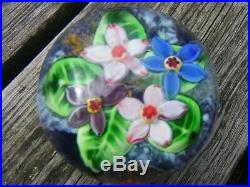 Stunning Glass Paperweight Flowers Unsigned