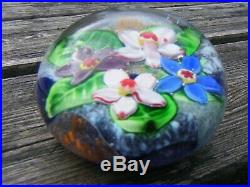 Stunning Glass Paperweight Flowers Unsigned
