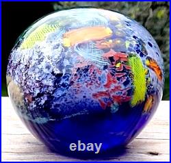 Stunning! Large Drew Ebelhare 1-92 Coral Reef/Ocean Iridescent Glass Paperweight