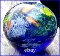 Stunning! Large Drew Ebelhare 1-92 Coral Reef/Ocean Iridescent Glass Paperweight