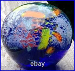 Stunning! Large Drew Ebelhare 1-92 Coral Reef/Ocean Iridescent Glass Paperweight