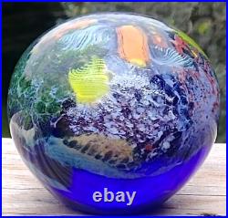 Stunning! Large Drew Ebelhare 1-92 Coral Reef/Ocean Iridescent Glass Paperweight