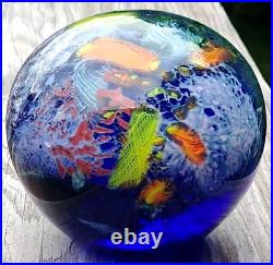 Stunning! Large Drew Ebelhare 1-92 Coral Reef/Ocean Iridescent Glass Paperweight