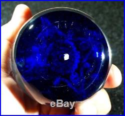 Stunning Vintage Perthshire Cobalt Glass Paperweight With Miniature Millefiori