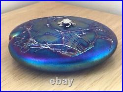 Superb John Ditchfield Opalescent Blue Glass Lilypad & Silver Frog Paperweight