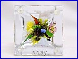 TALL Alluring STANKARD Block Floral with DRAGONFLY Bee ANT Art Glass PAPERWEIGHT