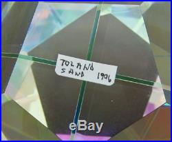 TOLAND SAND 12 Faceted Color Prisms 1996 Art Glass Paperweight, Apr 4.5Wx3.5H