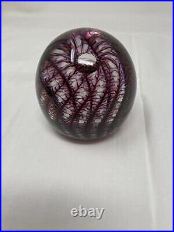 Tom Philabaum 1992 Signed Art Glass Paperweight Clear/Purple Stages