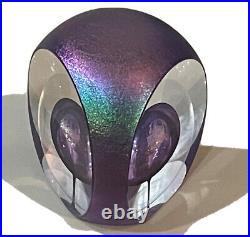 Tom Philabaum Purple Iridescent 3 Sided Art Glass Paperweight SIGNED/1969