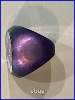 Tom Philabaum Purple Iridescent 3 Sided Art Glass Paperweight SIGNED/1969